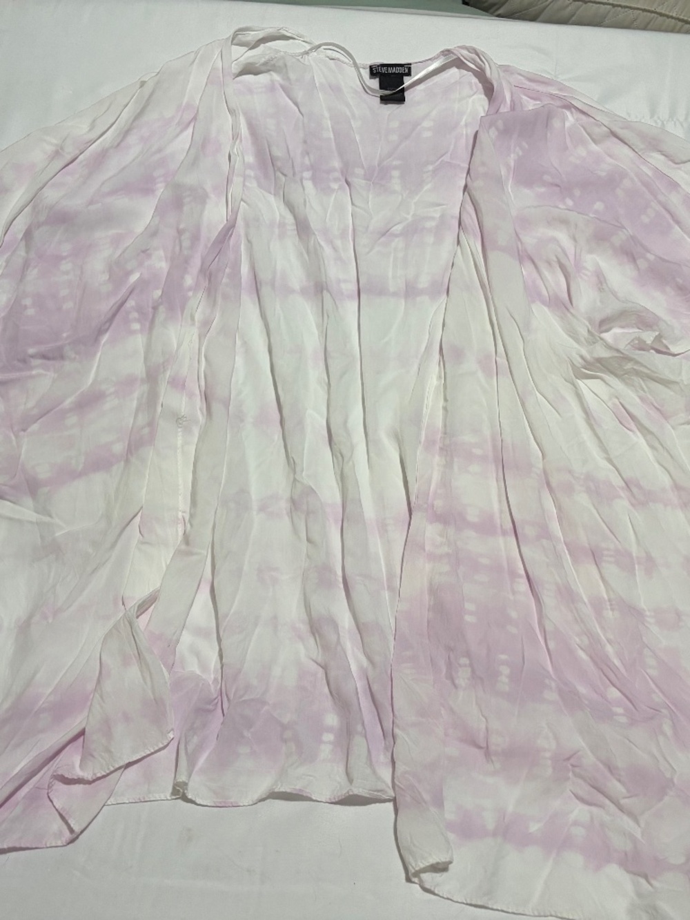 Steve Madden Tie-Dye Kimono Topper / Beach Cover-Up – Lilac & White (OSFM)